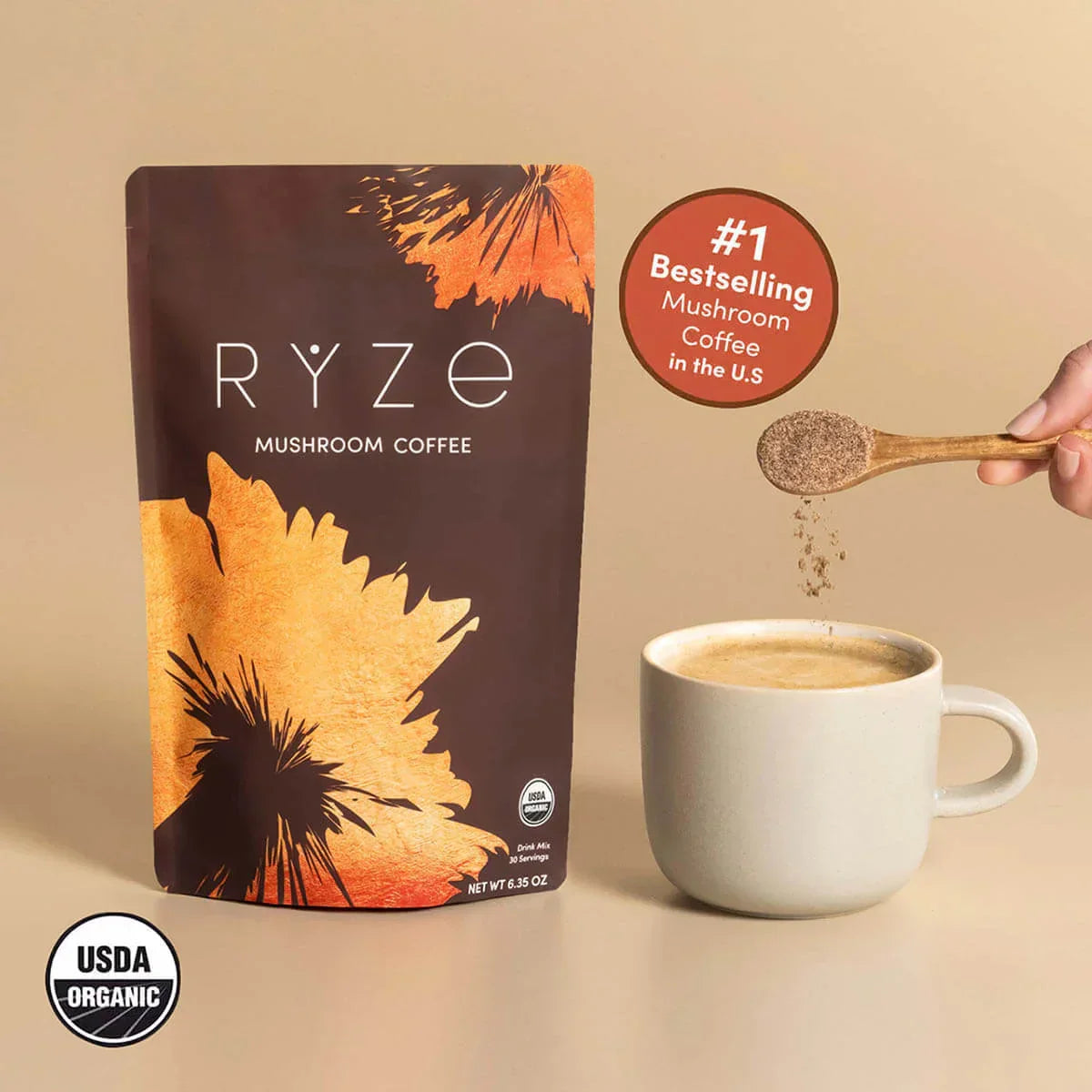 RYZE Mushroom Coffee — Organic Instant Coffee with Cordyceps & Reishi, 30 Servings X5