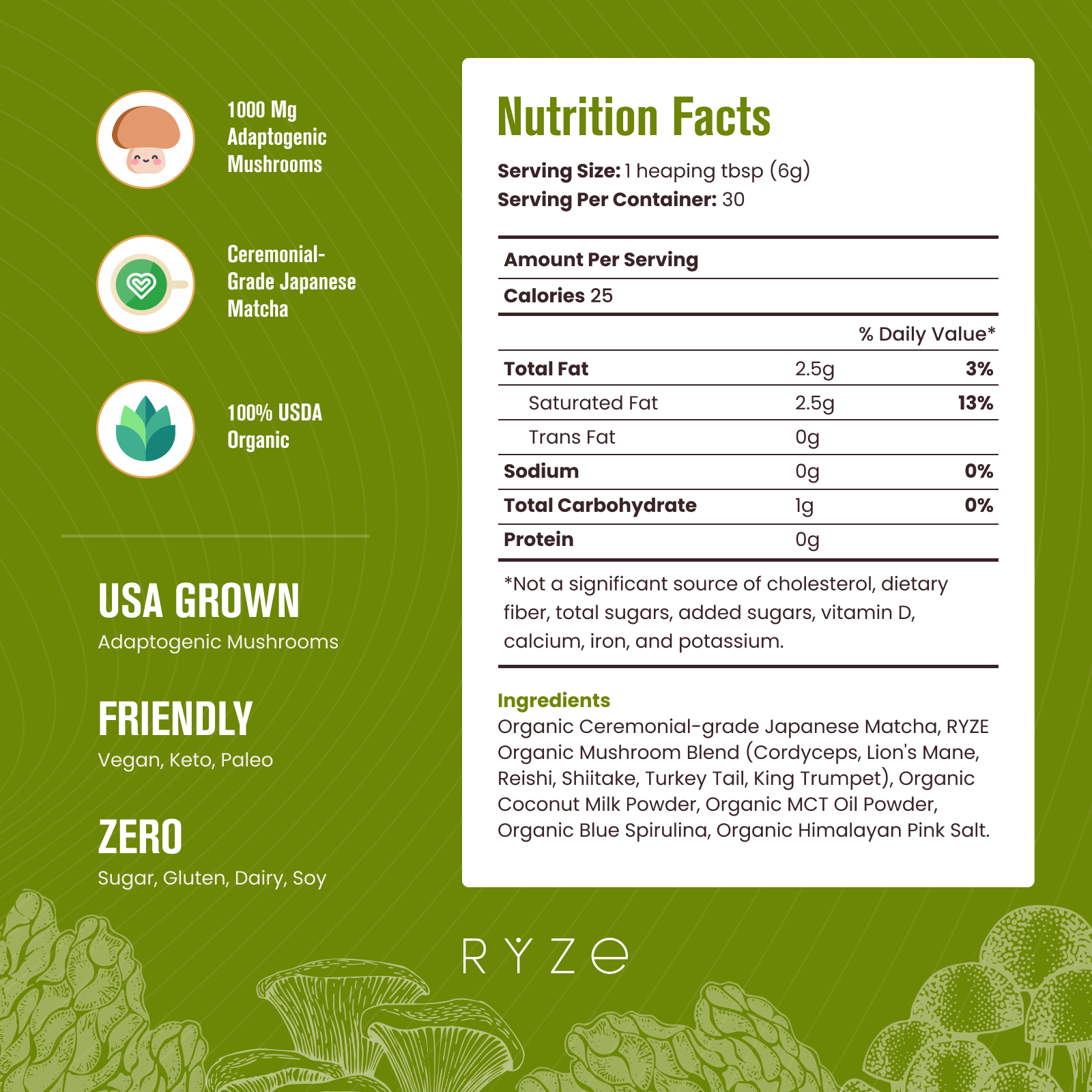 RYZE Organic Mushroom Matcha Starter Kit (60 servings) B9